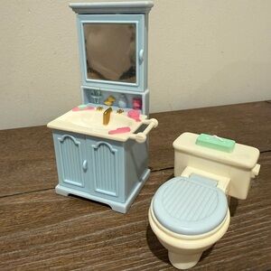 Vintage Fisher Price Loving Family Dollhouse Bathroom Set Toilet Vanity 2002